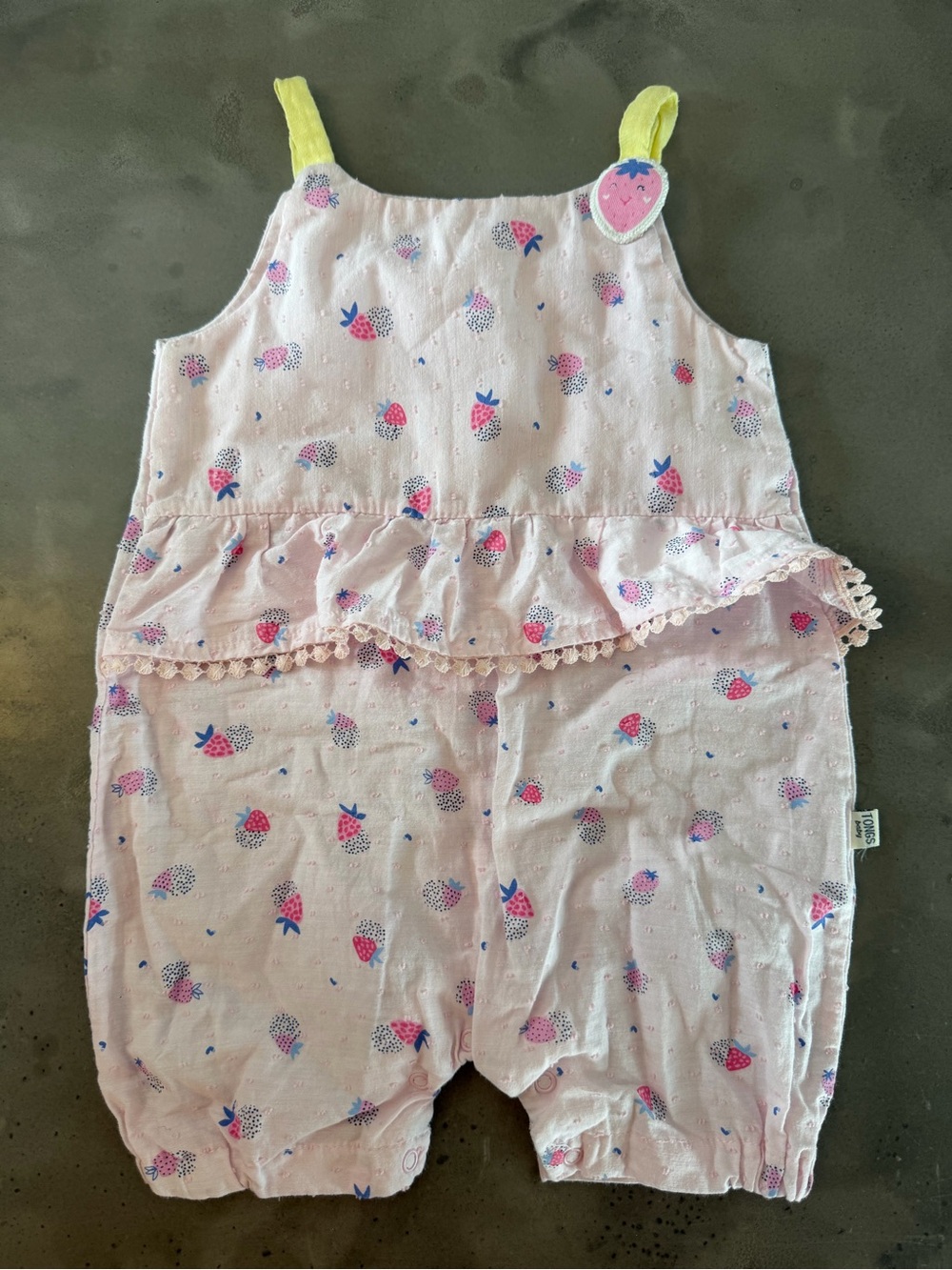 Baby Girls Pink Strawberry-Print One-Piece Romper